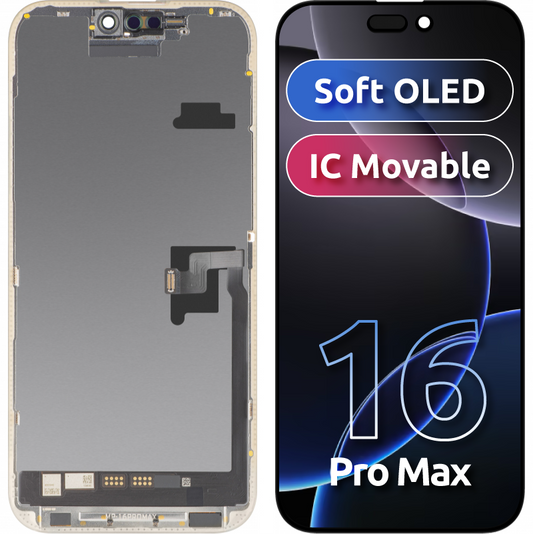 MP berøringsskjermdisplay kompatibelt med Apple iPhone 16 Pro Max, med ramme, Soft OLED FHD IC Movable-versjon, svart