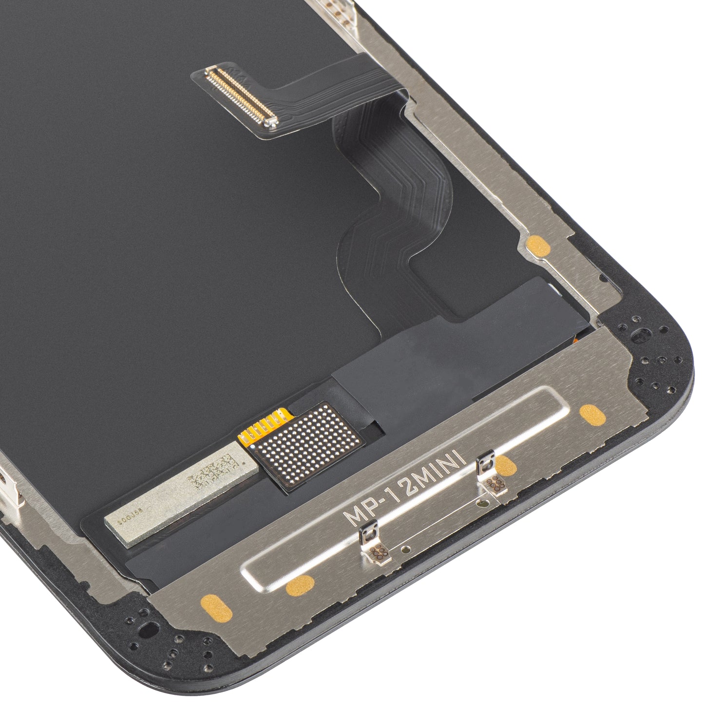 MP berøringsskjermdisplay kompatibel med Apple iPhone 12 mini, med ramme, OLED FHD IC flyttbar versjon, svart