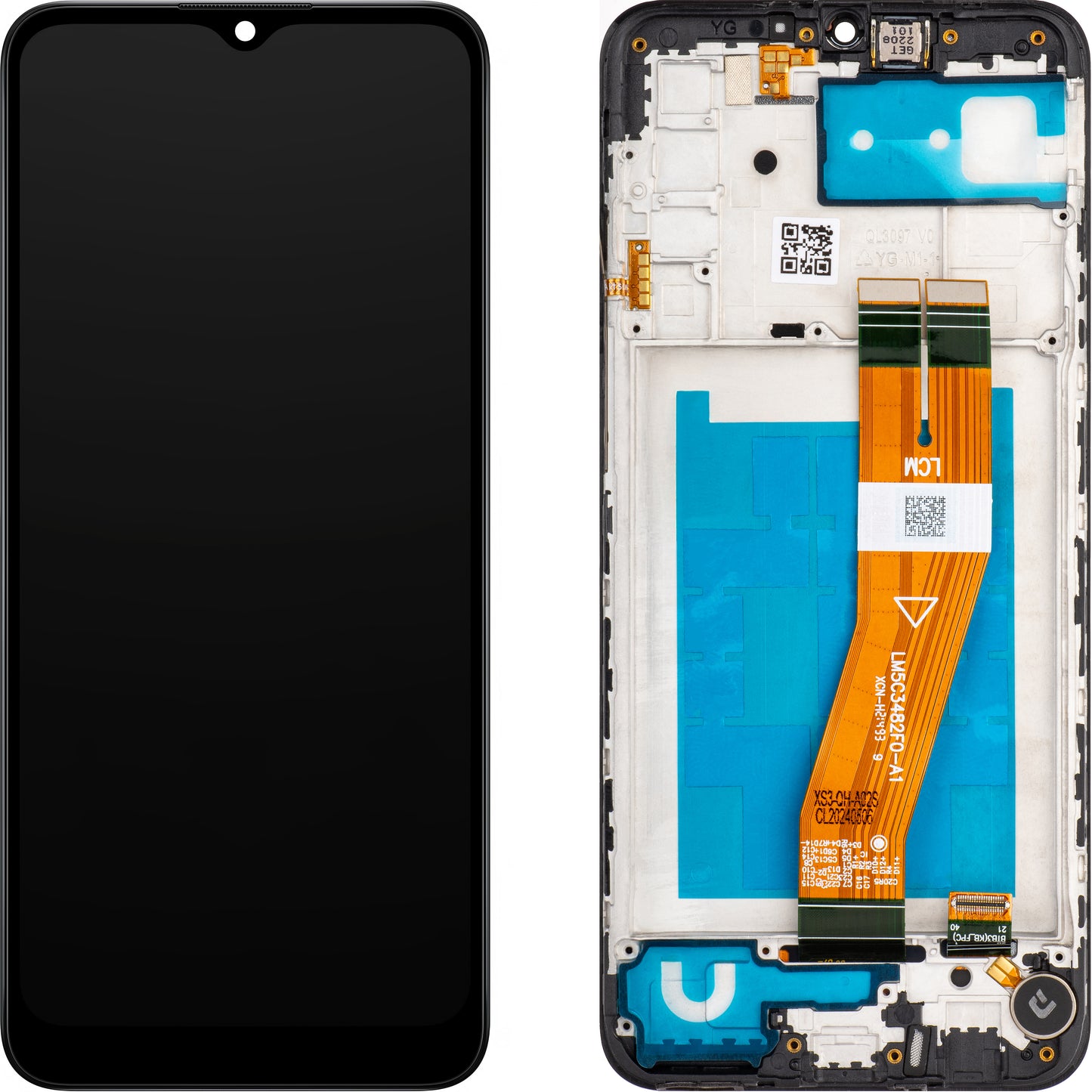 MP berøringsskjerm kompatibel med Samsung Galaxy A02s A025G, med ramme, svart 
