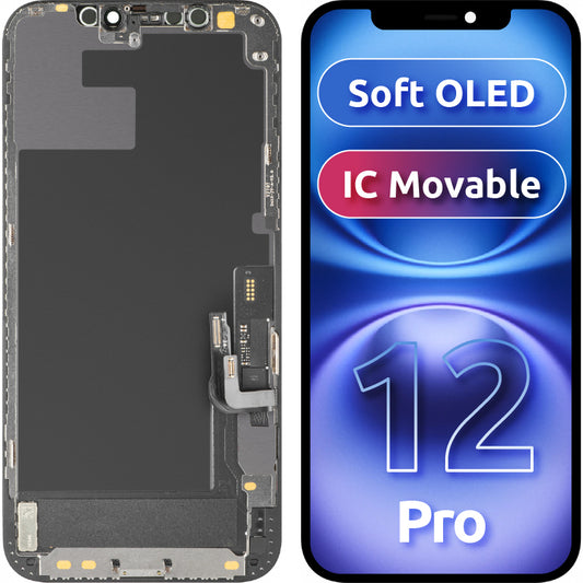 Display med MP Touchscreen kompatibel med Apple iPhone 12 / 12 Pro, med ramme, Soft OLED IC Movable FHD-versjon, Svart
