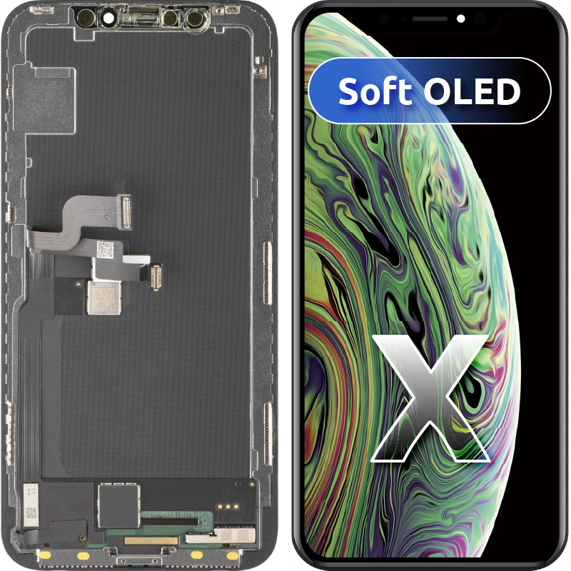 Display med MP Touchscreen kompatibel med Apple iPhone X, med ramme, Soft OLED FHD-versjon, Svart