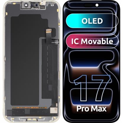 MP berøringsskjermdisplay kompatibelt med Apple iPhone 17 Pro Max, med ramme, OLED FHD IC Movable-versjon, svart