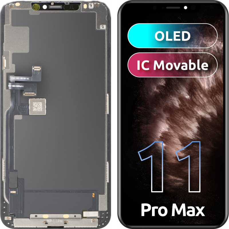MP berøringsskjermdisplay kompatibelt med Apple iPhone 11 Pro Max, med ramme, OLED FHD IC flyttbar versjon, svart
