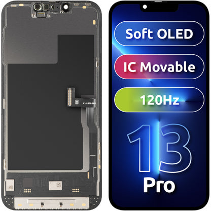 Display med MP Touchscreen kompatibel med Apple iPhone 13 Pro, med ramme, Soft OLED IC Movable 120Hz FHD-versjon, Svart