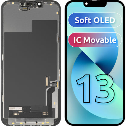 Display med MP Touchscreen kompatibel med Apple iPhone 13, med ramme, Soft OLED IC Movable FHD-versjon, Svart