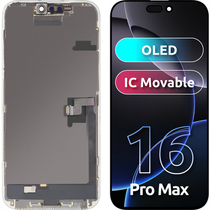Display med MP Touchscreen kompatibel med Apple iPhone 16 Pro Max, med ramme, OLED FHD IC Movable versjon, Svart