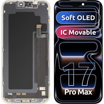 MP berøringsskjermdisplay kompatibelt med Apple iPhone 17 Pro Max, med ramme, Soft OLED FHD IC Movable-versjon, svart