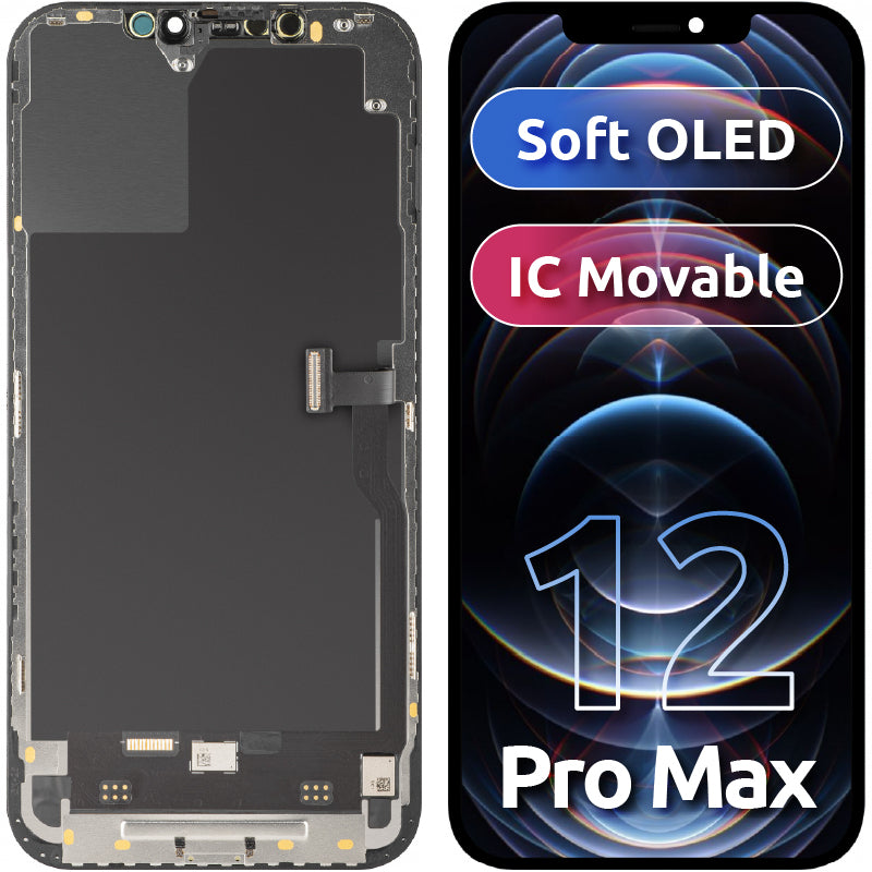 Display med MP Touchscreen kompatibel med Apple iPhone 12 Pro Max, med ramme, Soft OLED IC Movable FHD-versjon, Svart
