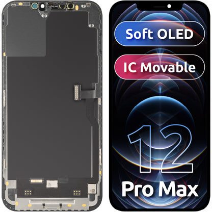 Display med MP Touchscreen kompatibel med Apple iPhone 12 Pro Max, med ramme, Soft OLED IC Movable FHD-versjon, Svart