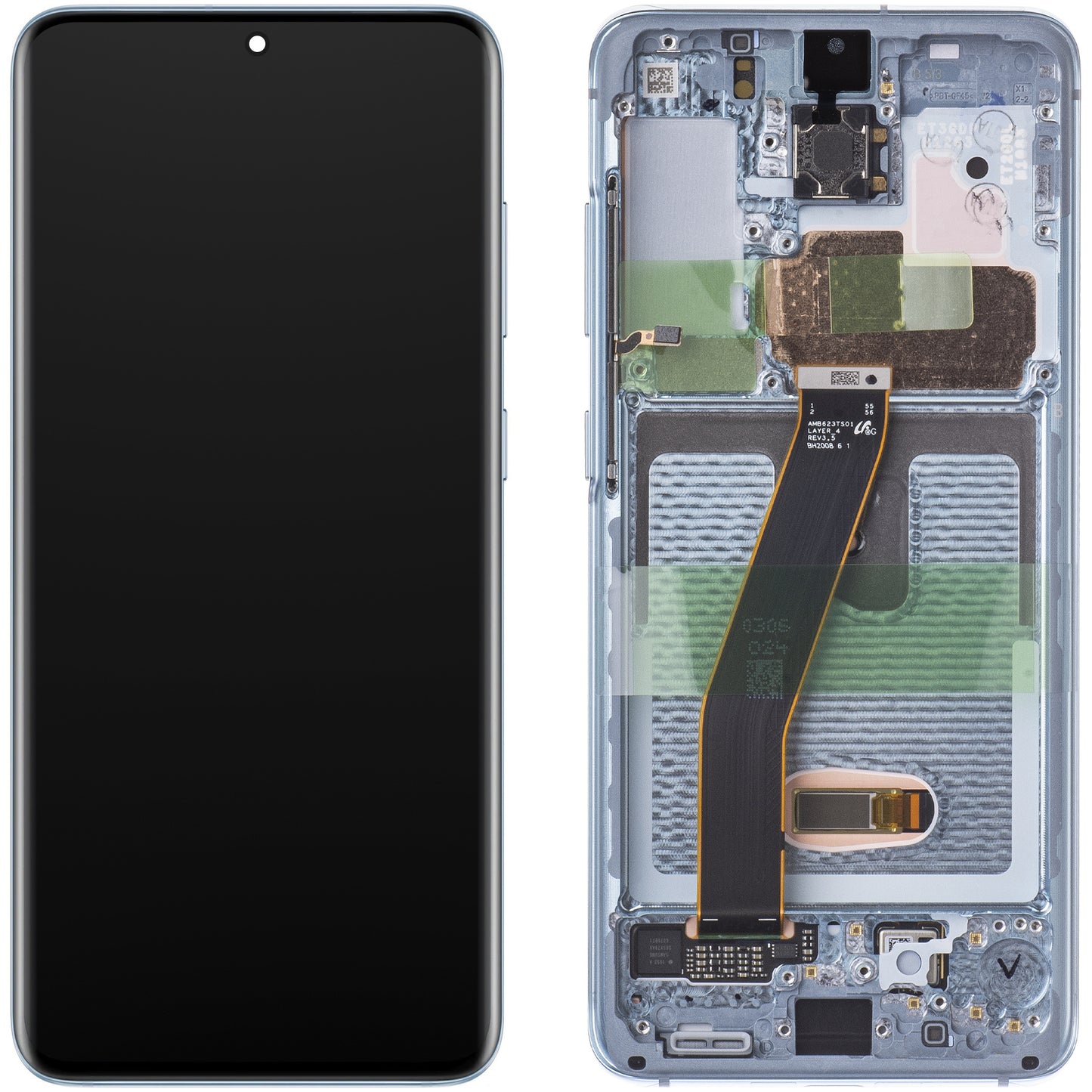 Berøringsskjerm Samsung Galaxy S20 5G G981 / S20 G980, med ramme, blå, servicepakke GH82-31432D 