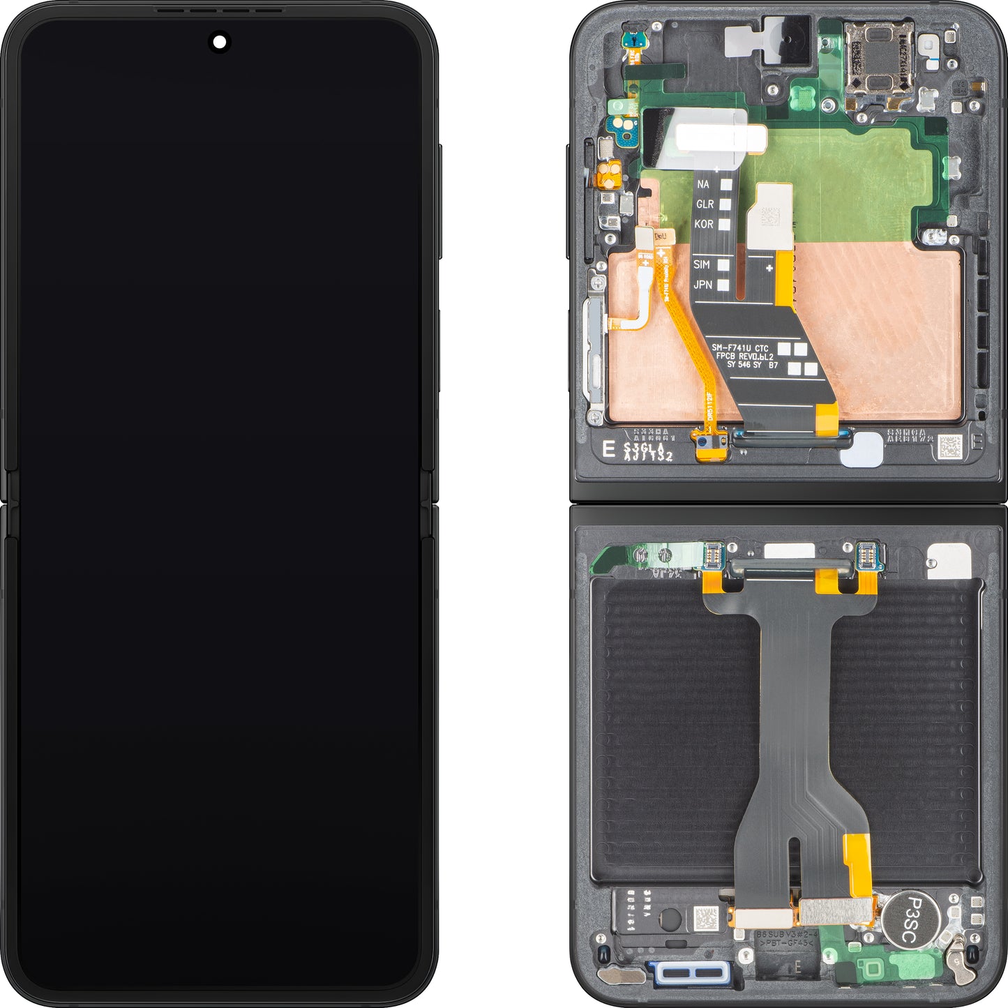 Display med Touchscreen Samsung Galaxy Z Flip6 F741, med Ramme, Sub Inner, Svart, Service Pack GH82-35014E