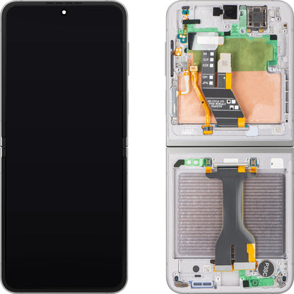 Display med Touchscreen Samsung Galaxy Z Flip6 F741, med ramme, Under Inner, Sølv (Silver Shadow), Servicepakke GH82-35013A