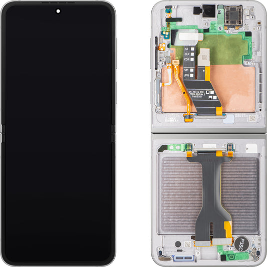 Display med Touchscreen Samsung Galaxy Z Flip6 F741, med ramme, Under Inner, Sølv (Silver Shadow), Servicepakke GH82-35013A