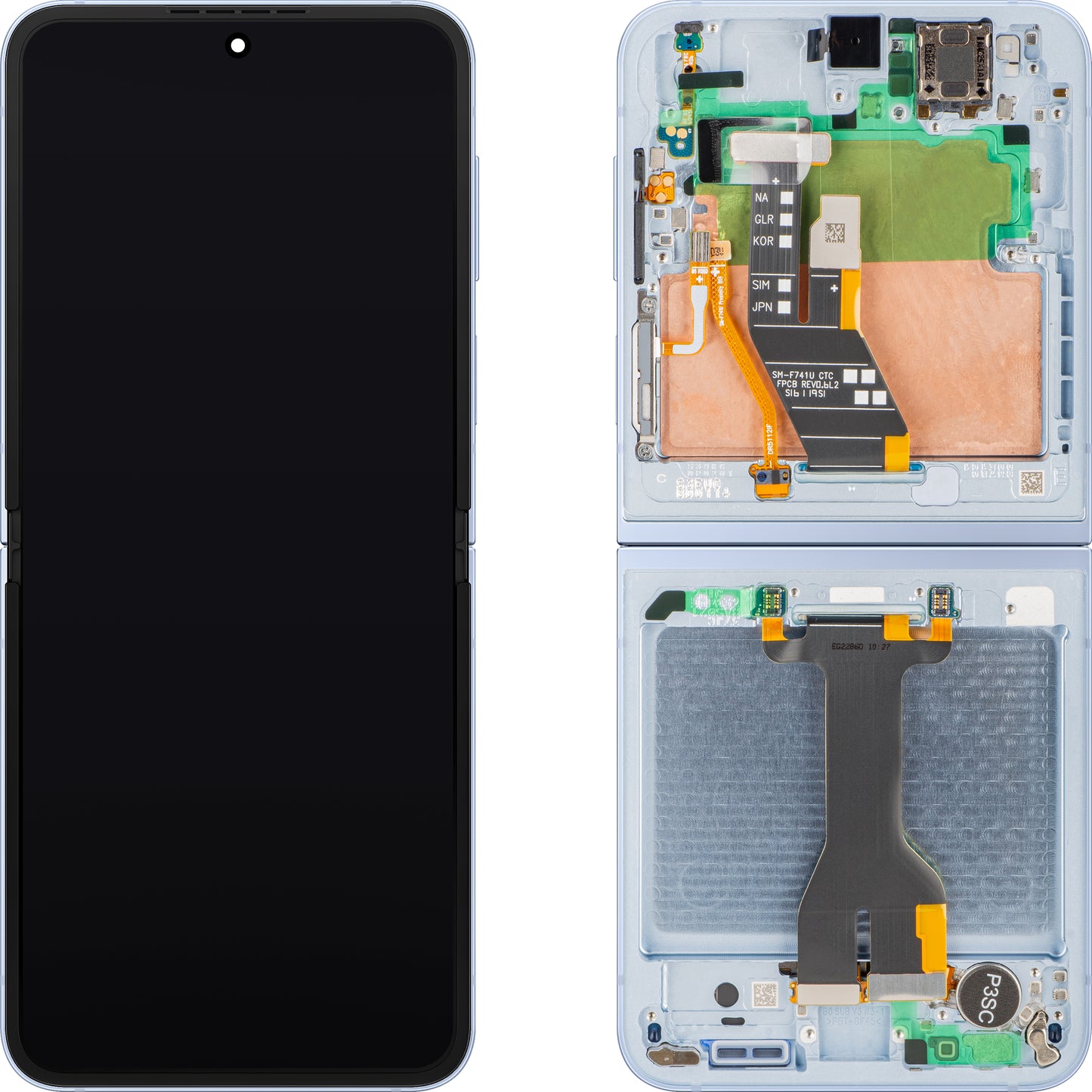 Display med Touchscreen Samsung Galaxy Z Flip6 F741, med ramme, Sub Inner, Blå, Servicepakke GH82-35014C