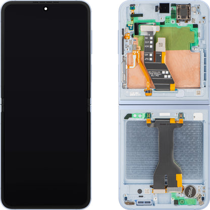 Display med Touchscreen Samsung Galaxy Z Flip6 F741, med ramme, Sub Inner, Blå, Servicepakke GH82-35014C