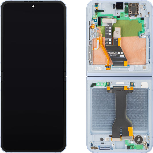 Display med Touchscreen Samsung Galaxy Z Flip6 F741, med ramme, Sub Inner, Blå, Servicepakke GH82-35014C