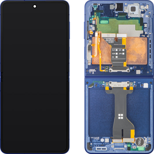 Display med Touchscreen Samsung Galaxy Z Flip7 F766, Med Ramme, Under Inner, Blå (Blue Shadow), Servicepakke GH82-37581A