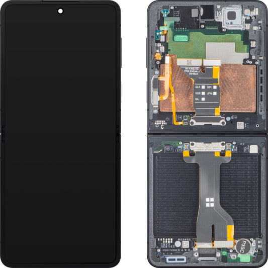 Display med Touchscreen Samsung Galaxy Z Flip7 F766, Med Ramme, Under Inner, Svart (Jet Black), Servicepakke GH82-37581C
