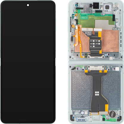 Samsung Galaxy Z Flip7 F766 berøringsskjermdisplay med ramme, under inner, grønn (mint), servicepakke GH82-37581E