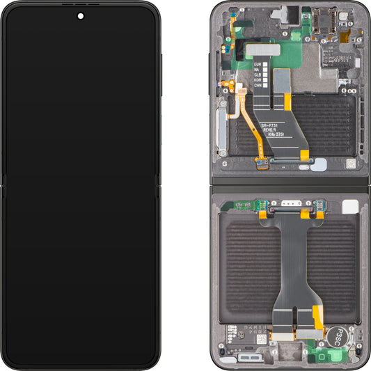 Display med Touchscreen Samsung Galaxy Z Flip5 F731, med ramme, Sub Inner, Grå, Service Pack GH82-31827E