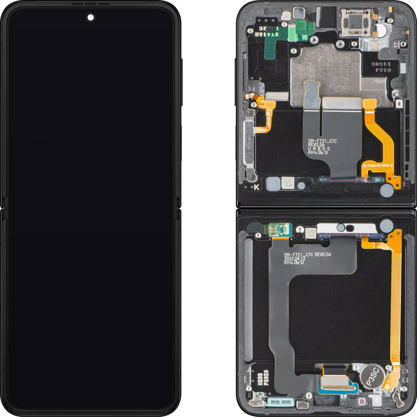 Samsung Galaxy Z Flip4 F721 berøringsskjermdisplay med ramme, underinner, svart, servicepakke GH82-29440E