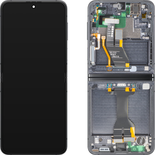 Display med Touchscreen Samsung Galaxy Z Flip5 F731, med ramme, Under Inner, Grå (Graphite), Service Pack GH82-31827A