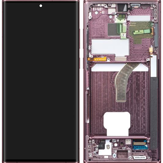 Samsung Galaxy S22 Ultra 5G S908 berøringsskjermdisplay med ramme, burgunder, swap GH82-27488B