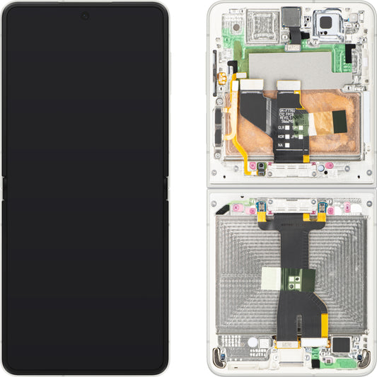 Samsung Galaxy Z Flip8 F776 berøringsskjermdisplay med ramme, underinner, hvit (krem), servicepakke GH82-39754B