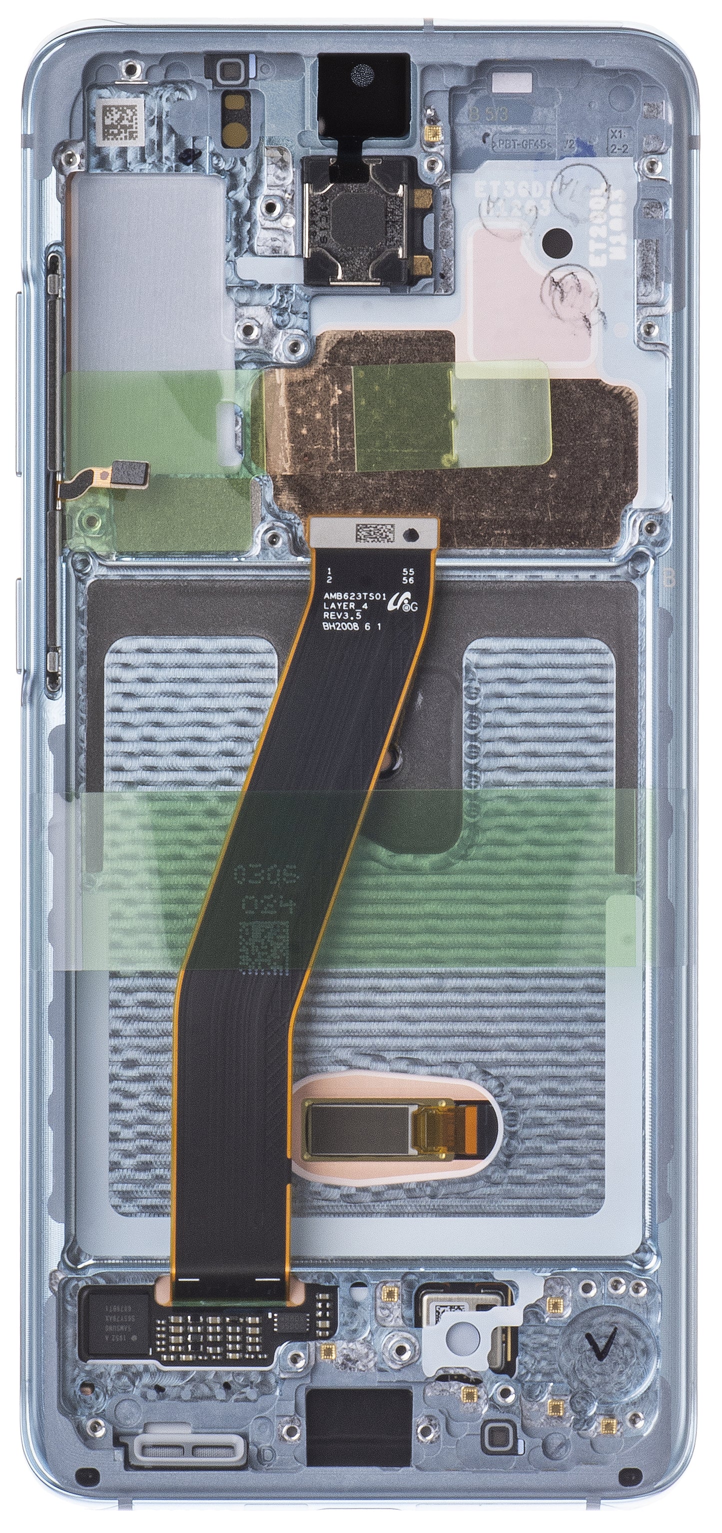 Berøringsskjerm Samsung Galaxy S20 5G G981 / S20 G980, med ramme, blå, servicepakke GH82-31432D 