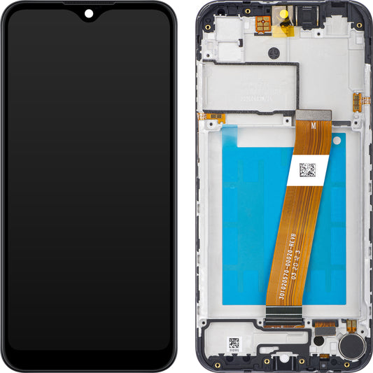 Display med berøringsskjerm for Samsung Galaxy A01 A015, med ramme, Europeisk versjon, Svart, Servicepakke GH81-18209A
