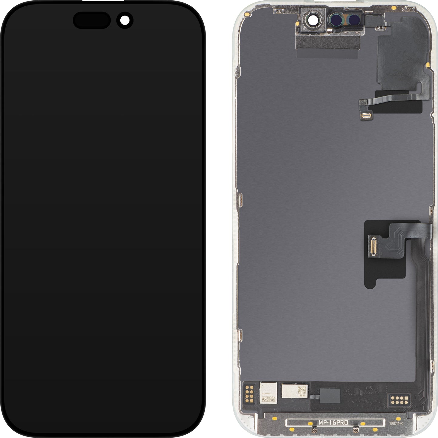 Touchskjermdisplay med lysnærhetssensor MP kompatibel med Apple iPhone 16 Pro, med ramme, OLED FHD 120Hz diagnostisk programvareversjon, svart