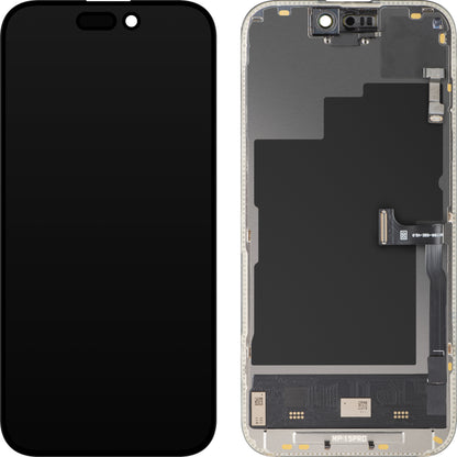 Touchskjermdisplay med nærhetssensor MP kompatibel med Apple iPhone 15 Pro, med ramme, OLED FHD 120Hz diagnostisk programvareversjon, svart