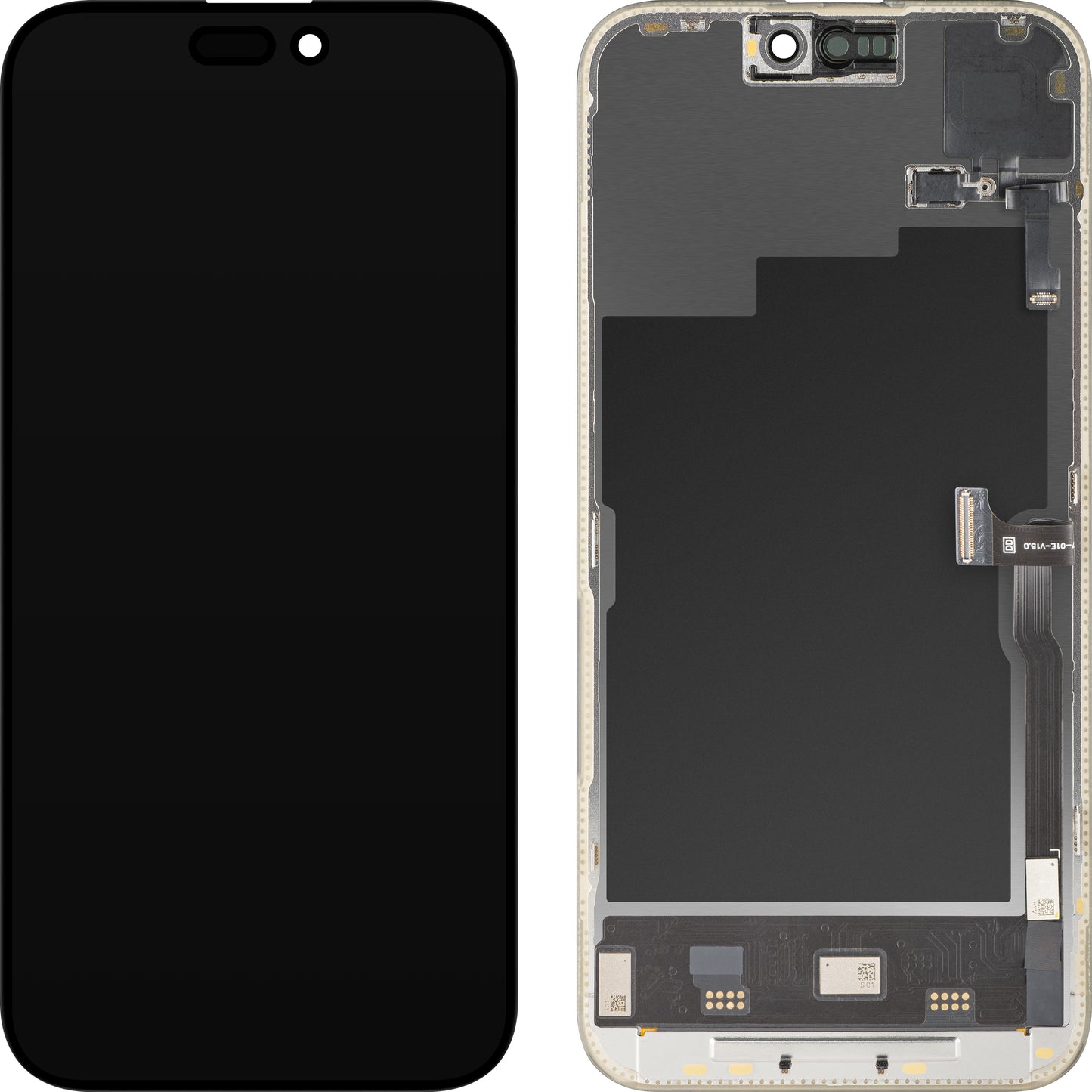 Berøringsskjerm og nærhetssensor MP kompatibel med Apple iPhone 15 Pro Max, med ramme, OLED FHD 120Hz diagnostisk programvareversjon, svart