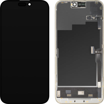 Berøringsskjerm og nærhetssensor MP kompatibel med Apple iPhone 15 Pro Max, med ramme, OLED FHD 120Hz diagnostisk programvareversjon, svart