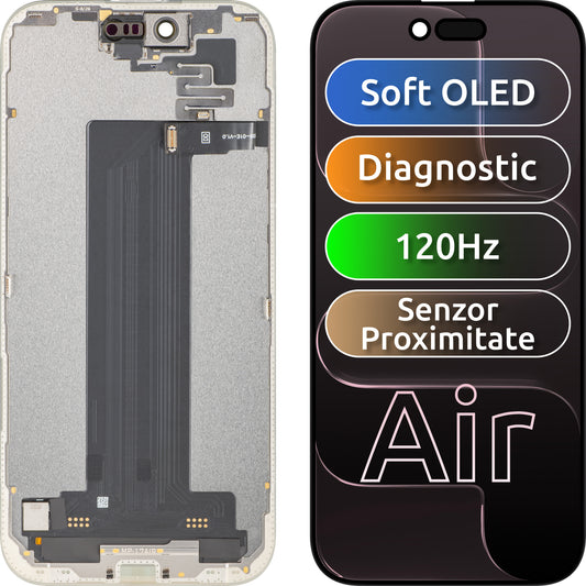 Berøringsskjermdisplay med lysnærhetssensor MP kompatibel med Apple iPhone 17 Air, med ramme, OLED FHD 120Hz diagnostisk programvareversjon, svart