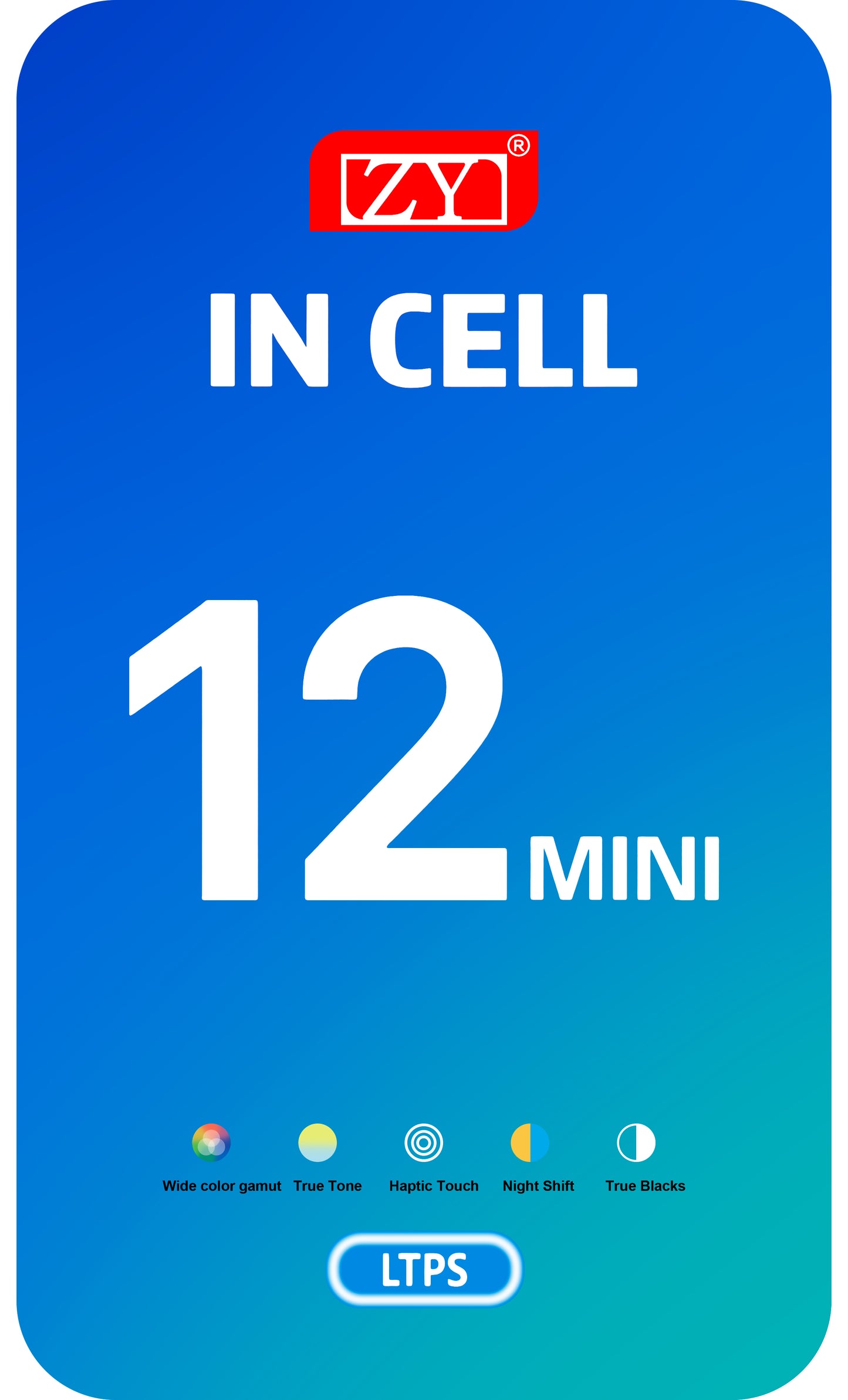 Display med ZY Touchscreen for Apple iPhone 12 mini, med ramme, LCD In-Cell IC Movable versjon, Svart