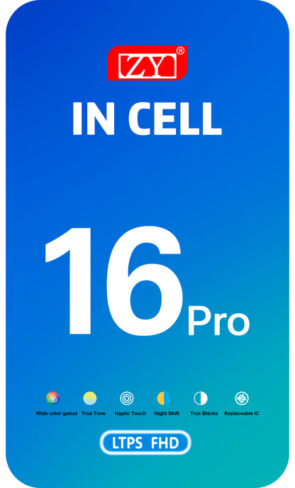Display med berøringsskjerm ZY for Apple iPhone 16 Pro, med ramme, LCD In-Cell IC Movable-versjon, Svart
