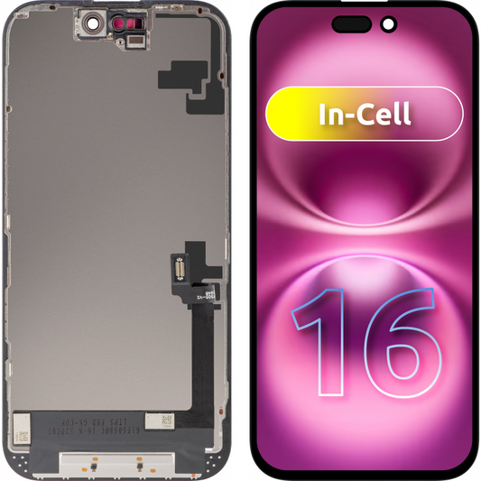 Display med ZY Touchscreen for Apple iPhone 16, med ramme, In-Cell LCD-versjon, Svart