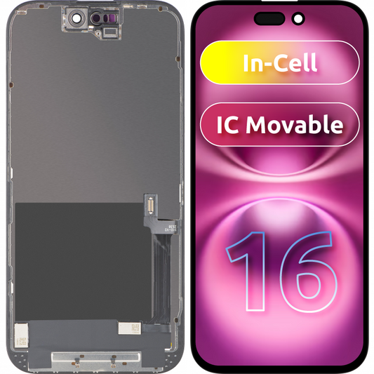 Display med ZY Touchscreen for Apple iPhone 16, med ramme, LCD In-Cell IC Movable versjon, Svart