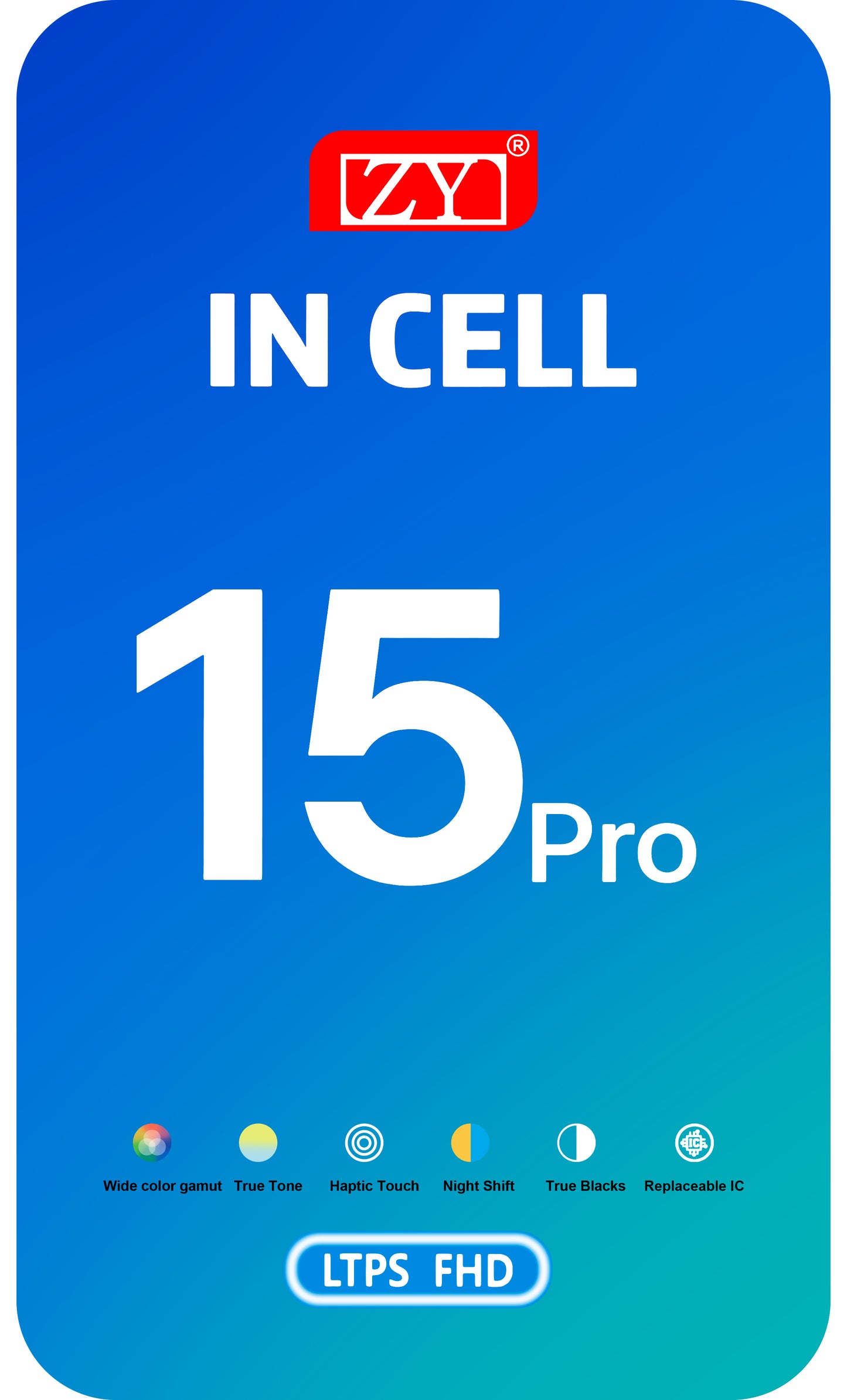 ZY berøringsskjerm for Apple iPhone 15 Pro, med ramme, In-Cell IC Movable LCD-versjon, svart 