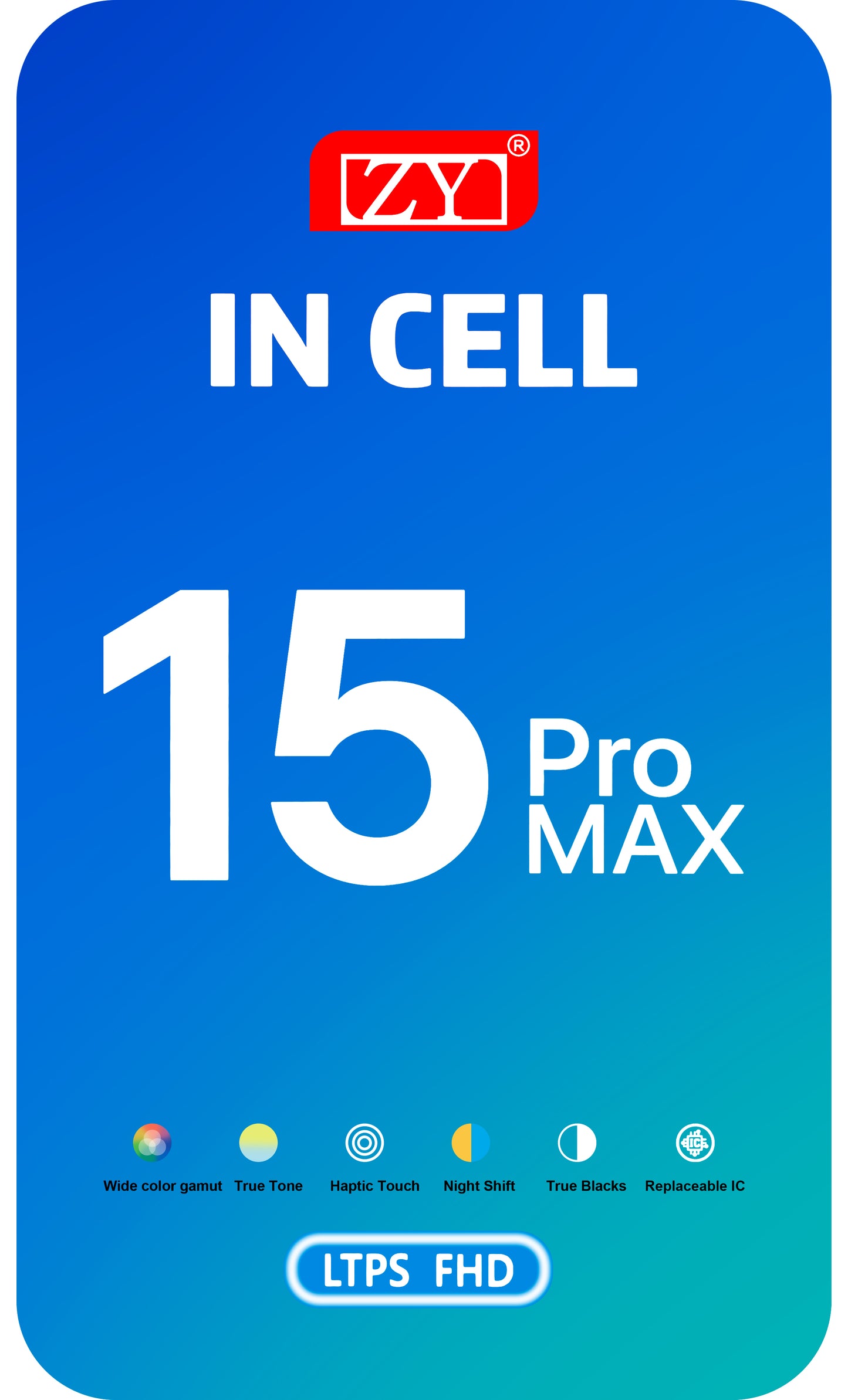 ZY berøringsskjerm for Apple iPhone 15 Pro Max, med ramme, In-Cell IC Movable LCD-versjon, svart 