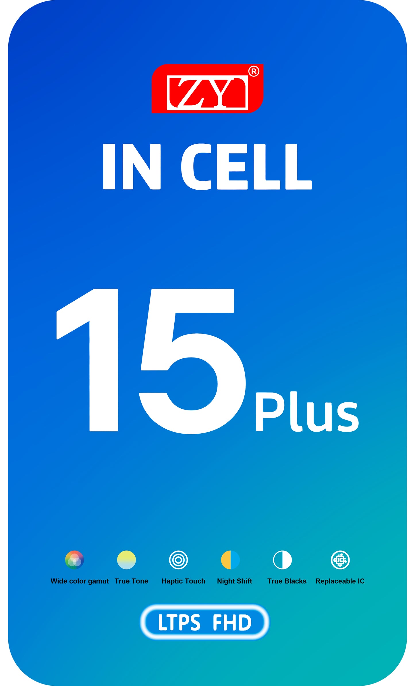 Display med ZY Touchscreen for Apple iPhone 15 Plus, med ramme, LCD In-Cell IC Movable-versjon, Svart