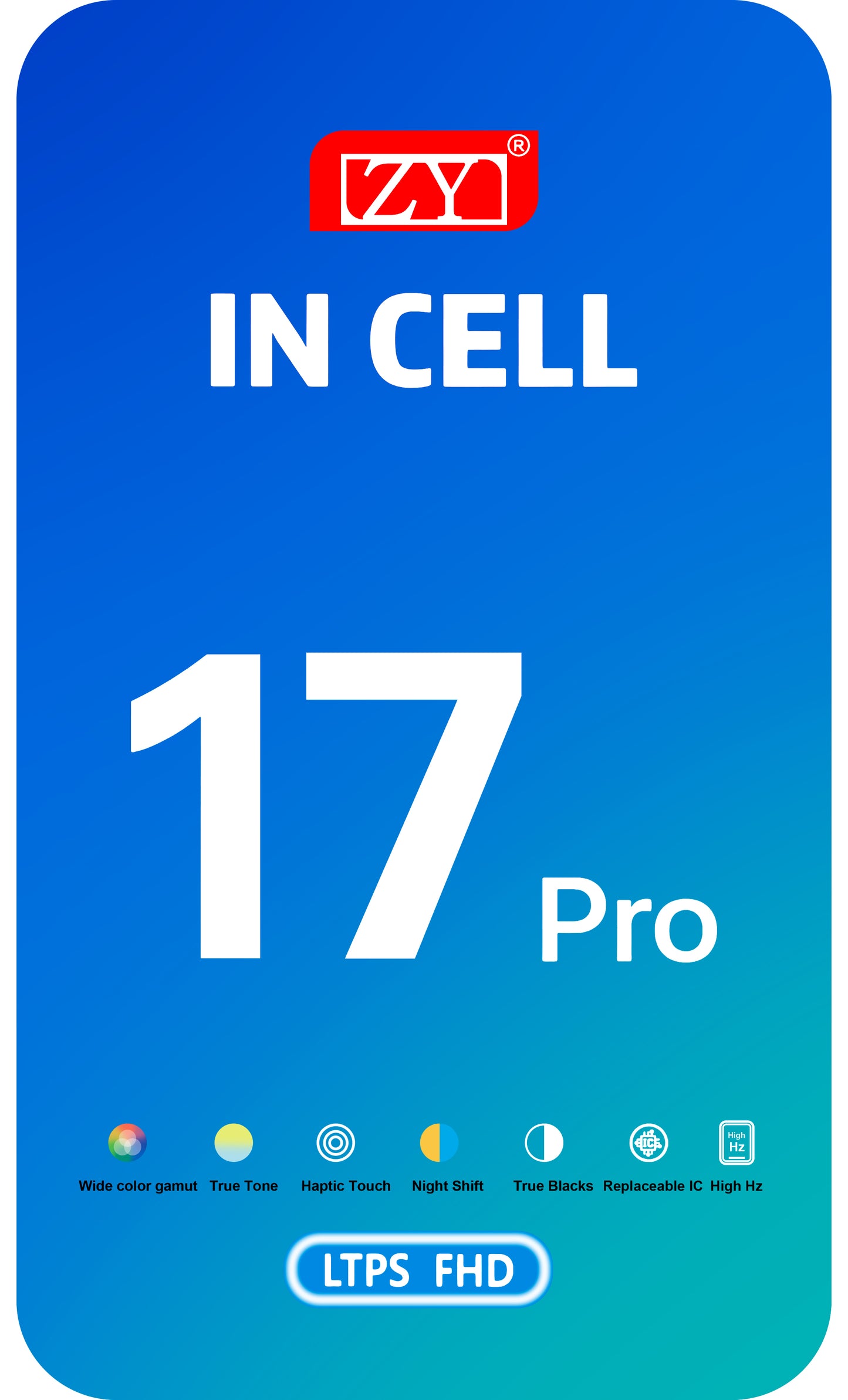 Display med ZY Touchscreen for Apple iPhone 17 Pro, med ramme, LCD In-Cell IC Movable versjon, Svart