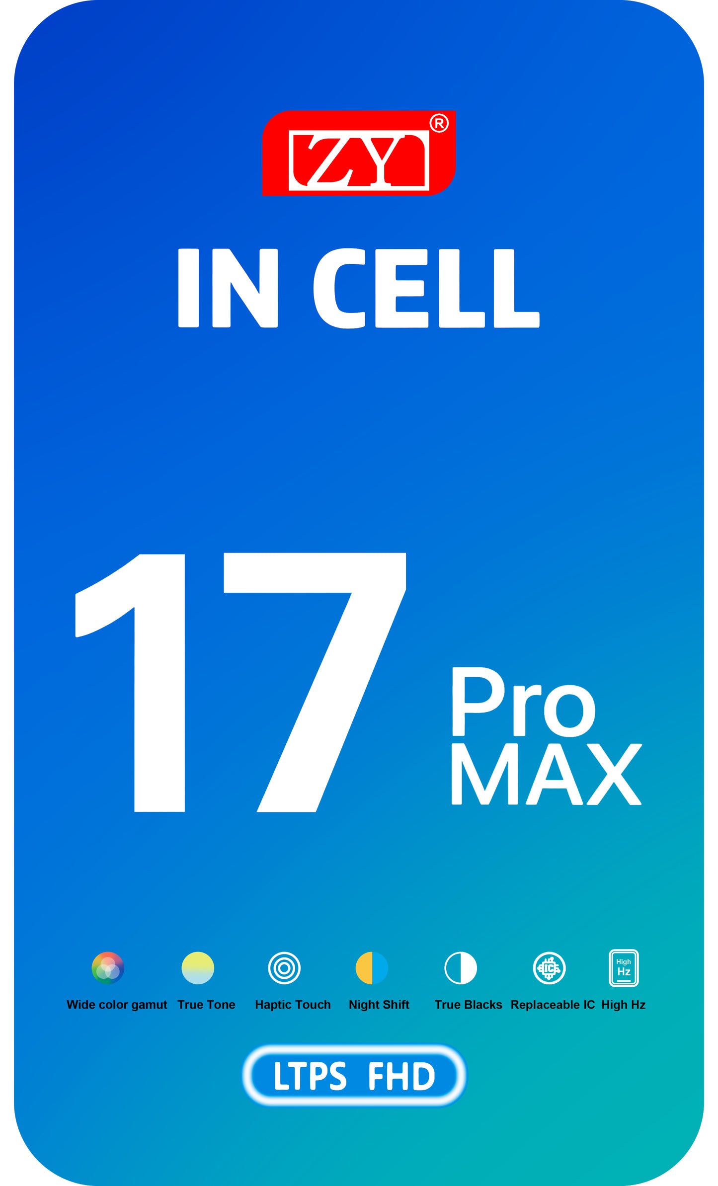 Display med ZY Touchscreen for Apple iPhone 17 Pro Max, med ramme, LCD In-Cell IC Movable versjon, Svart