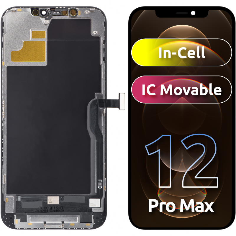 ZY berøringsskjerm for Apple iPhone 12 Pro Max, med ramme, In-Cell IC Movable LCD-versjon, svart 
