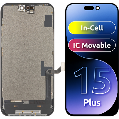 Display med ZY Touchscreen for Apple iPhone 15 Plus, med ramme, LCD In-Cell IC Movable-versjon, Svart