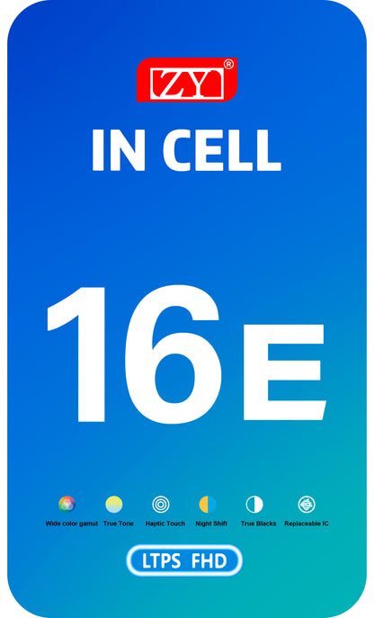 ZY berøringsskjermdisplay for Apple iPhone 17e / 16e, med ramme, LCD In-Cell IC flyttbar versjon, svart