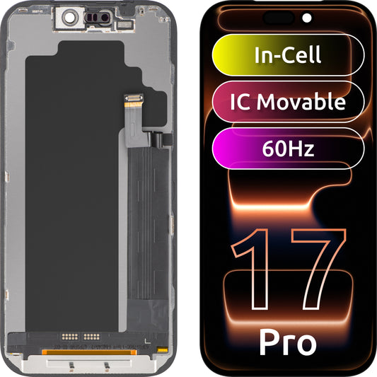 Display med ZY Touchscreen for Apple iPhone 17 Pro, med ramme, LCD In-Cell IC Movable versjon, Svart