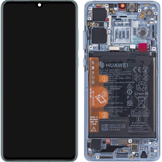 Berøringsskjerm Huawei P30, med ramme og batteri, blå (pustende krystall), servicepakke 02354HMF