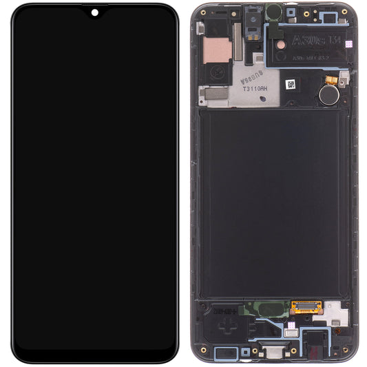 Samsung Galaxy Galaxy A30s A307 berøringsskjerm med ramme, svart, servicepakke GH82-2111190A